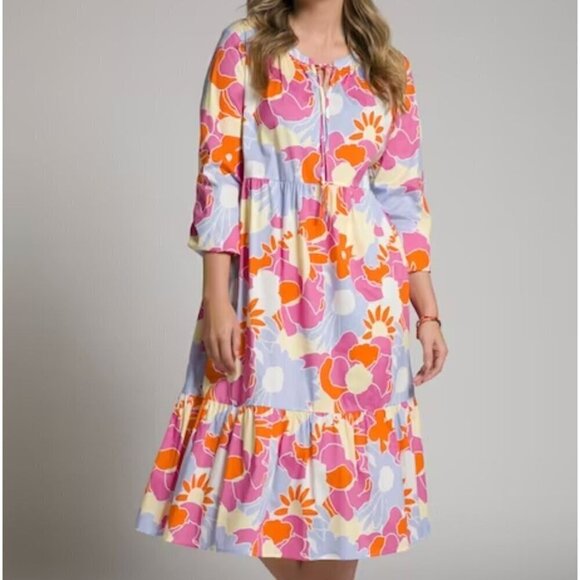 NWT Ulla Popken Floral Print Long Sleeve Ruffle Hem Stretch Dress Size 28/30 - Picture 1 of 6